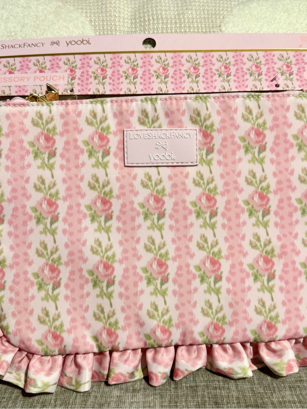 LoveShackFancy Pink Floral Ruffle accessories Pouch